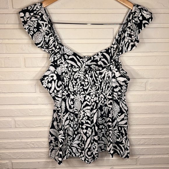 Loft Black and White Pineapple Ruffle Halter Top, Women Size Small - Picture 7 of 9